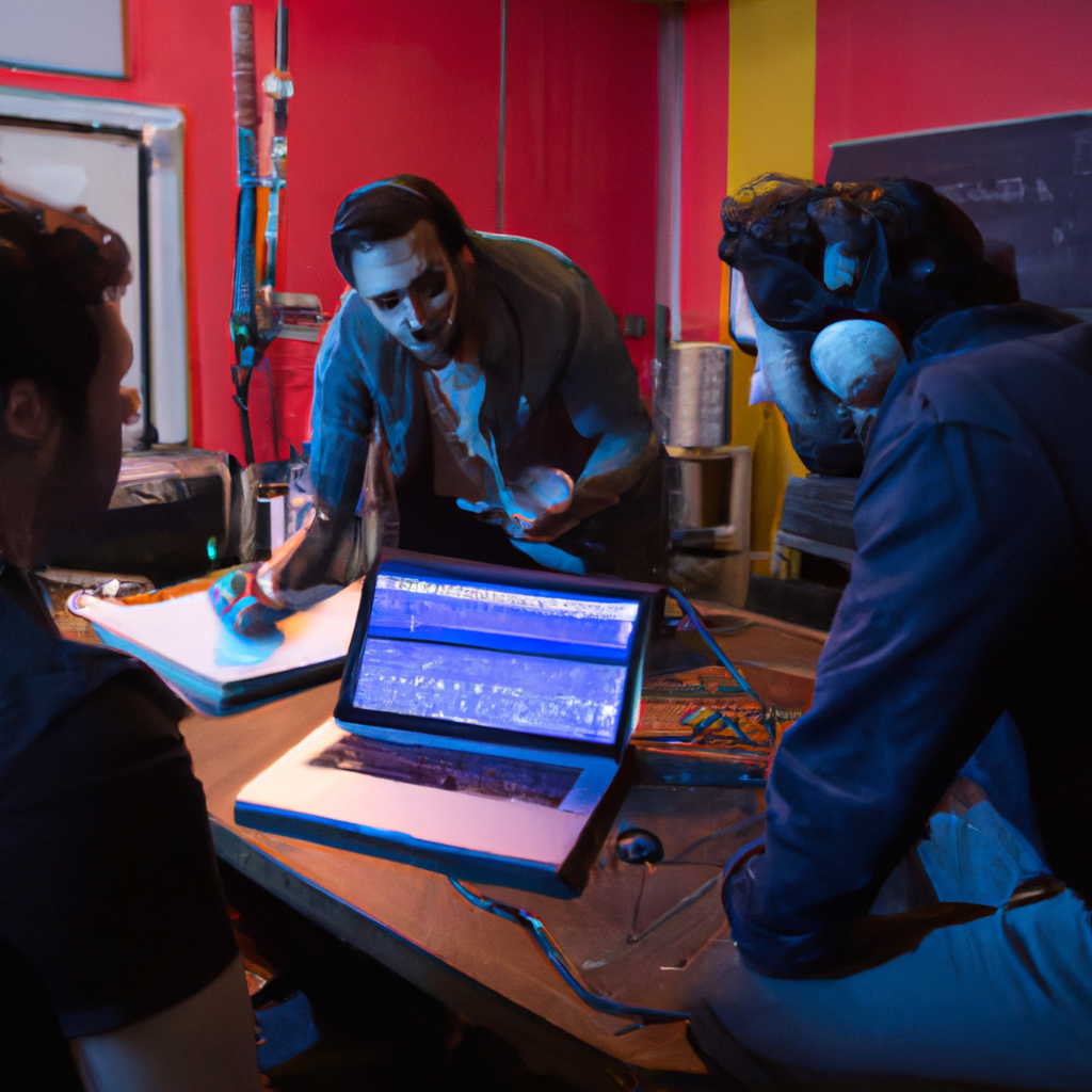 Fundadores conversando en un pequeño estudio chileno frente a una pizarra y un notebook
