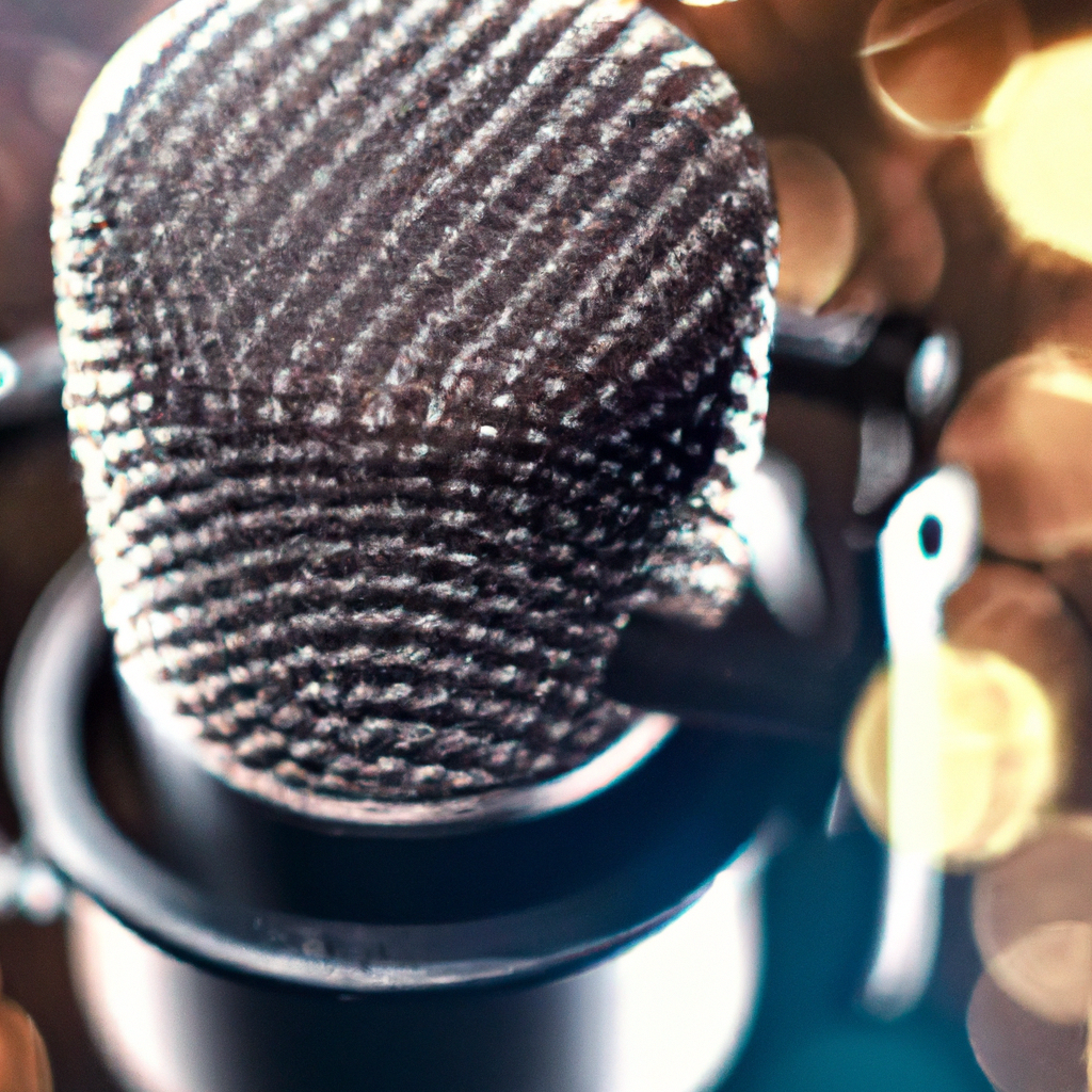 Micrófono de estudio profesional en close-up con bokeh, iluminación suave 4K HDR