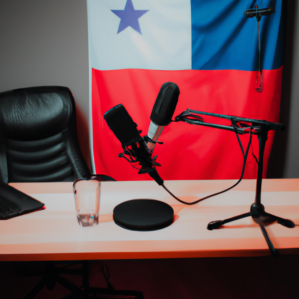 Estudio de podcast con micrófonos y mesa de mezcla en Chile