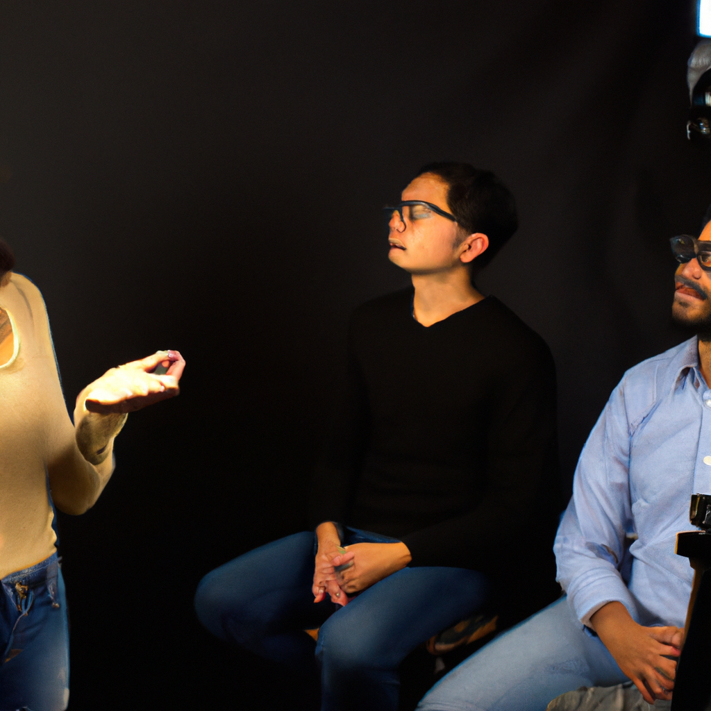 Alumnos en estudio durante clase de podcasting