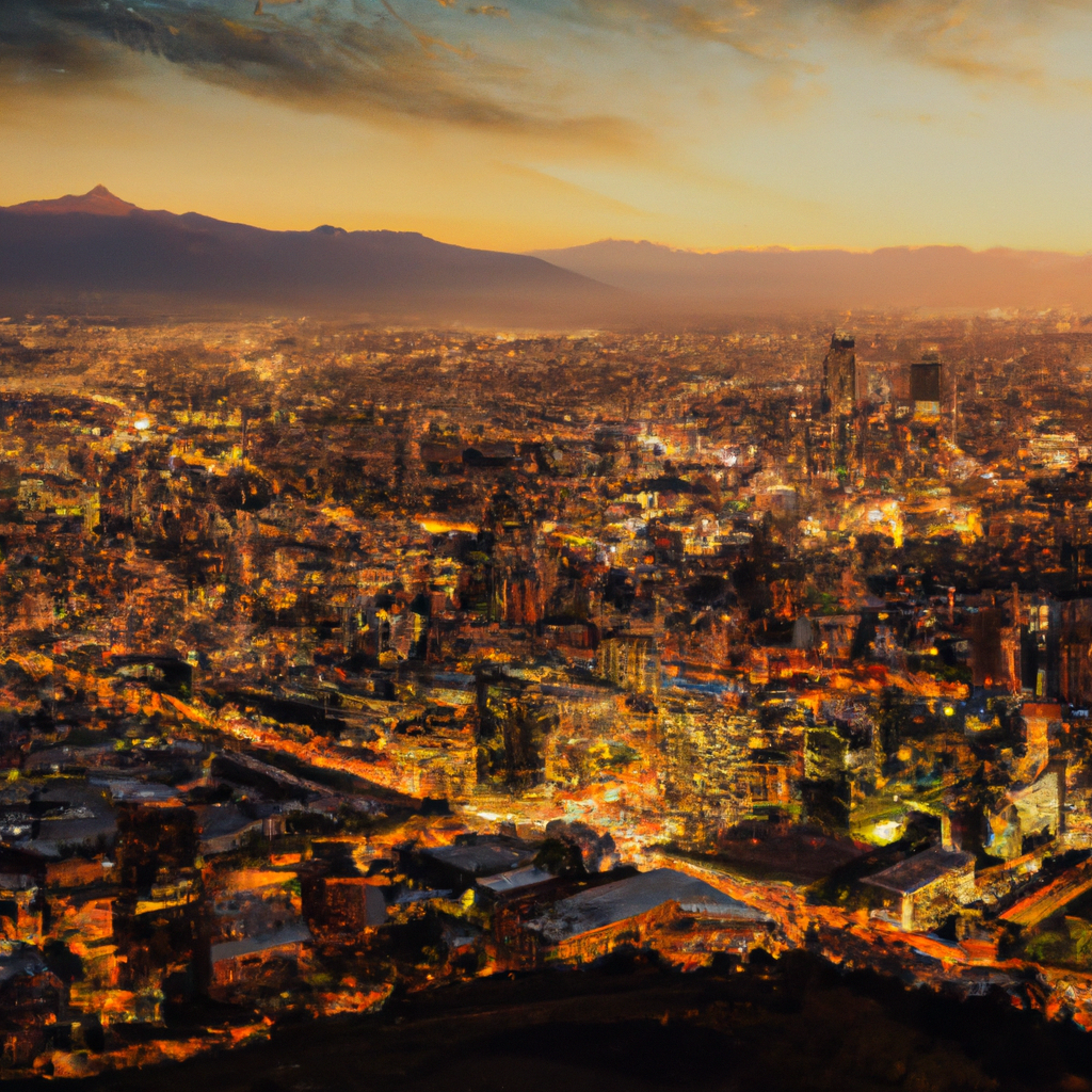 Santiago de Chile atardecer, vista aérea panorámica de alta resolución