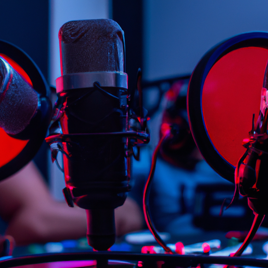 Estudio de podcast con micrófonos y mesa en Chile